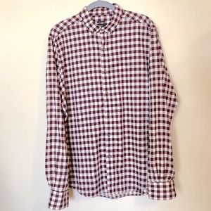 Bar III Dress Shirt Buttoned Maroon & White - Larg